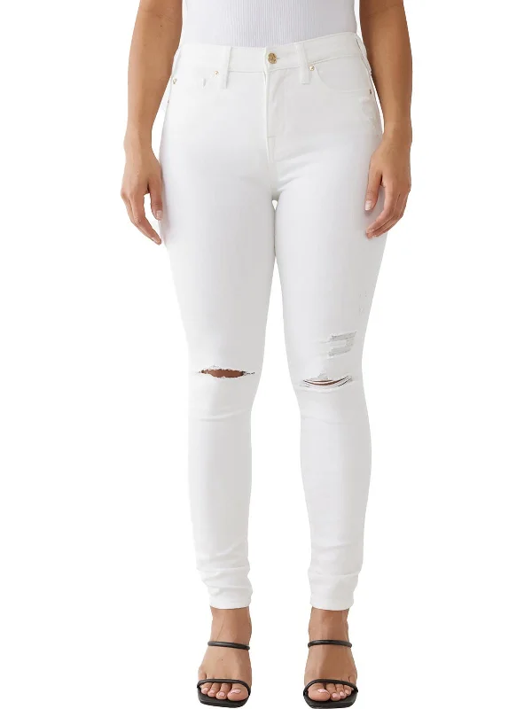 Halle Womens High Rise Destroyed Skinny Jeans