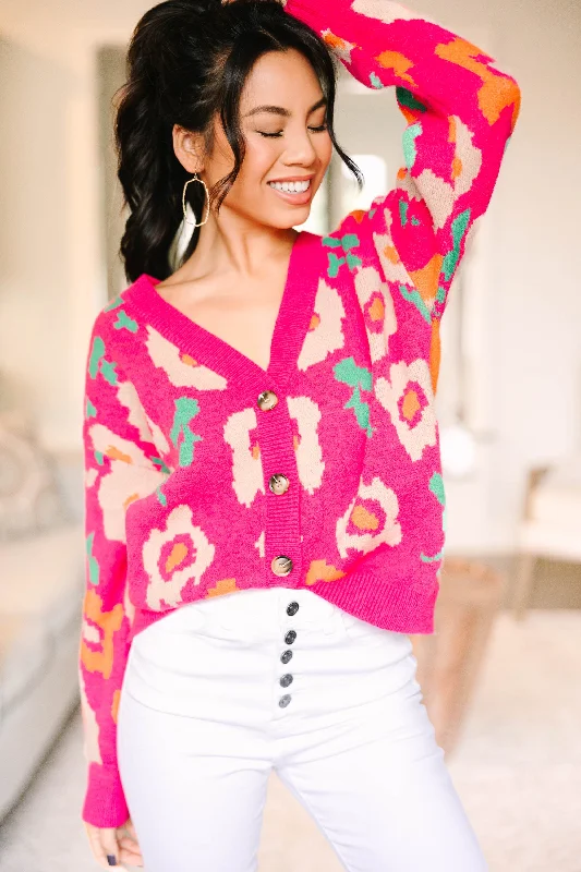 Always On The Move Hot Pink Floral Cardigan