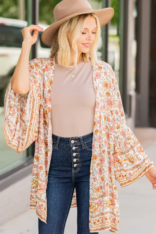 Feeling Generous White Mixed Print Kimono